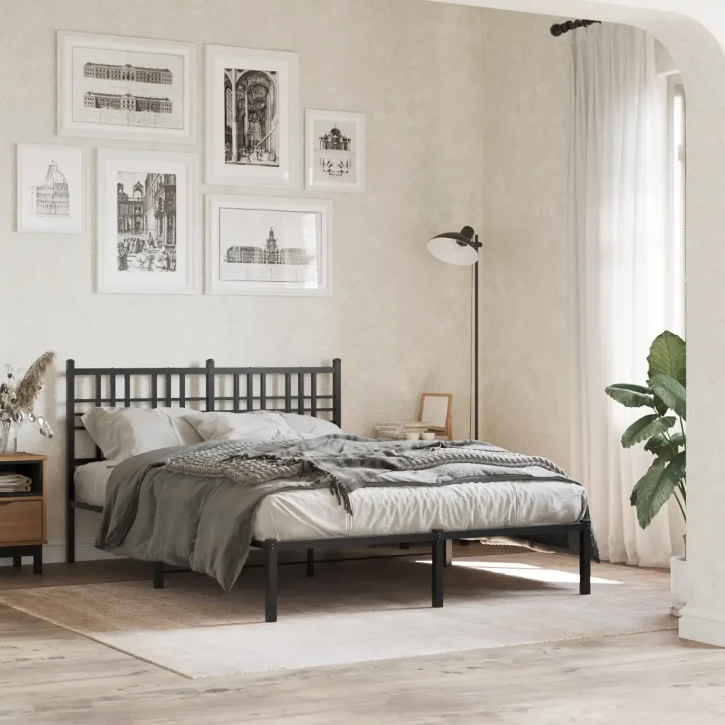 Letto matrimoniale | Letto per adulti | Giroletto con Testiera in Metallo Nero 140x190 cm - Image 2