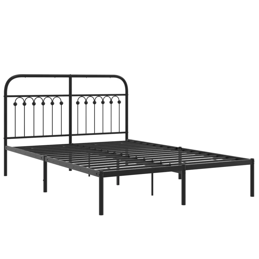 Letto matrimoniale | Letto per adulti | Giroletto con Testiera in Metallo Nero 140x190 cm - Image 4
