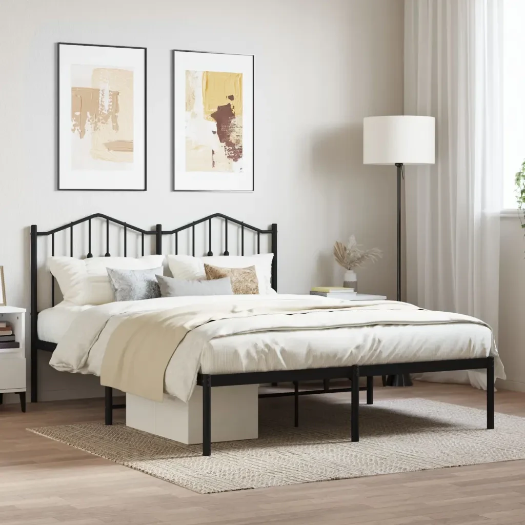 Letto matrimoniale | Letto per adulti | Giroletto con Testiera in Metallo Nero 140x190 cm - Image 2