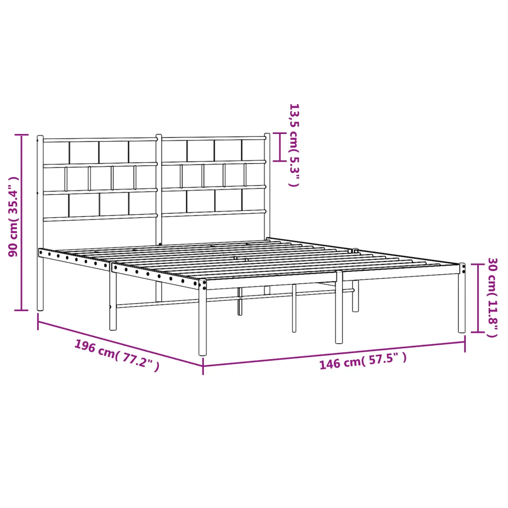 Letto matrimoniale | Letto per adulti | Giroletto con Testiera in Metallo Nero 140x190 cm - Image 9