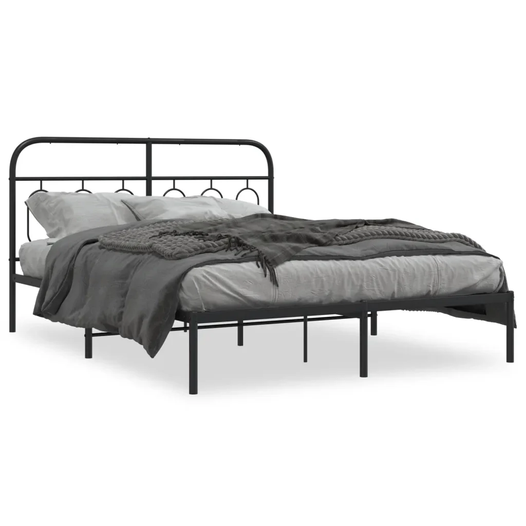 Letto matrimoniale | Letto per adulti | Giroletto con Testiera in Metallo Nero 140x190 cm