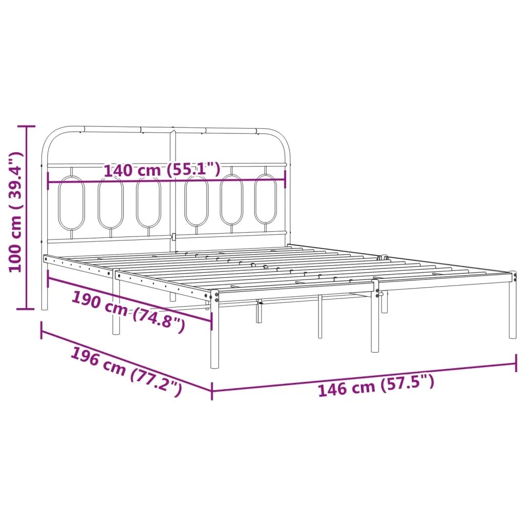Letto matrimoniale | Letto per adulti | Giroletto con Testiera in Metallo Nero 140x190 cm - Image 8