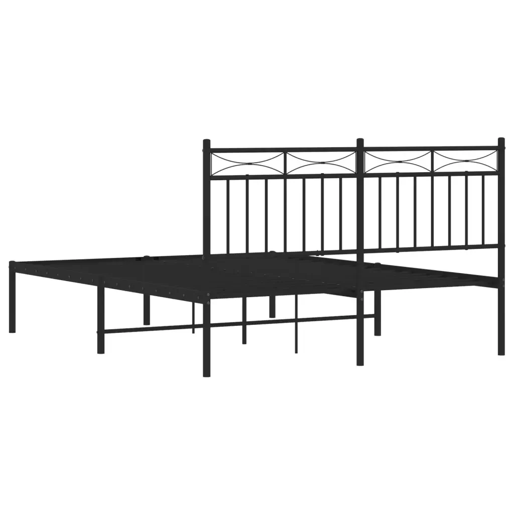 Letto matrimoniale | Letto per adulti | Giroletto con Testiera in Metallo Nero 140x190 cm - Image 7