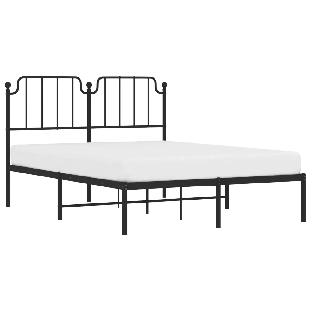 Letto matrimoniale | Letto per adulti | Giroletto con Testiera in Metallo Nero 140x190 cm - Image 4