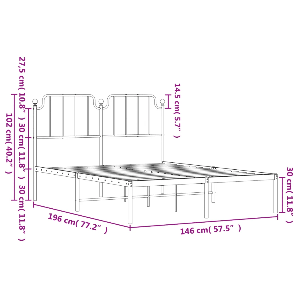 Letto matrimoniale | Letto per adulti | Giroletto con Testiera in Metallo Nero 140x190 cm - Image 9