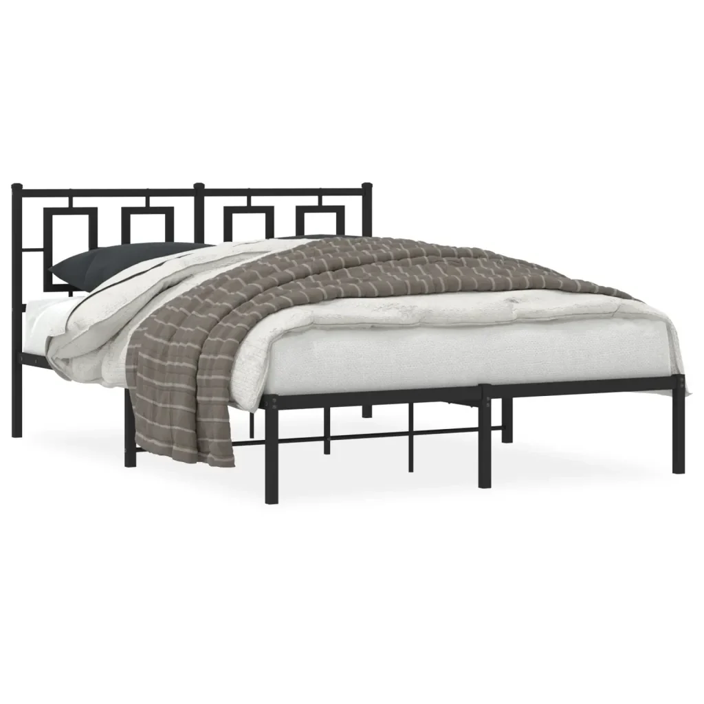 Letto matrimoniale | Letto per adulti | Giroletto con Testiera in Metallo Nero 140x190 cm