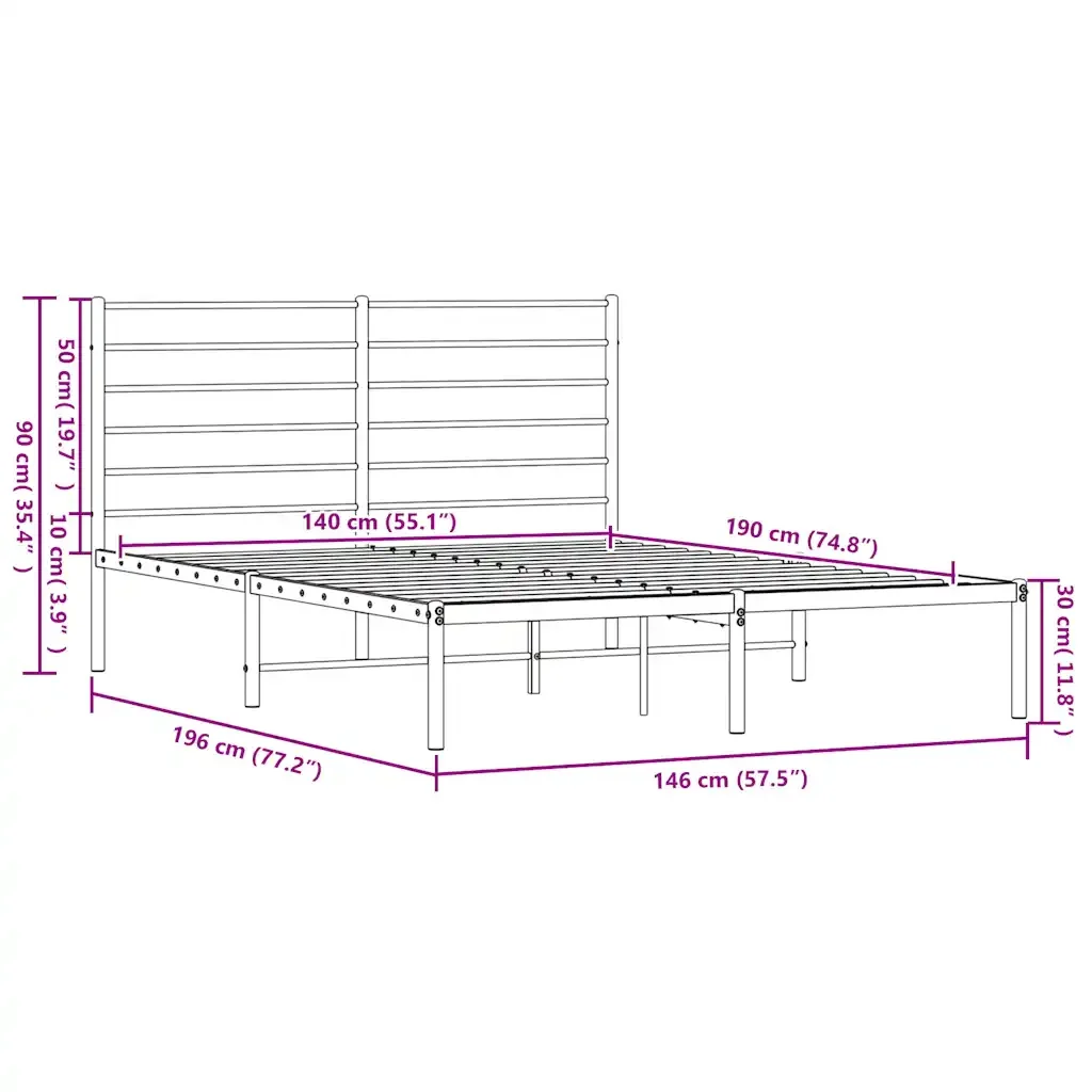 Letto matrimoniale | Letto per adulti | Giroletto con Testiera in Metallo Nero 140x190 cm - Image 10