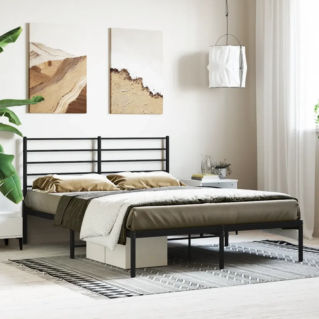 Letto matrimoniale | Letto per adulti | Giroletto con Testiera in Metallo Nero 140x190 cm - Image 2