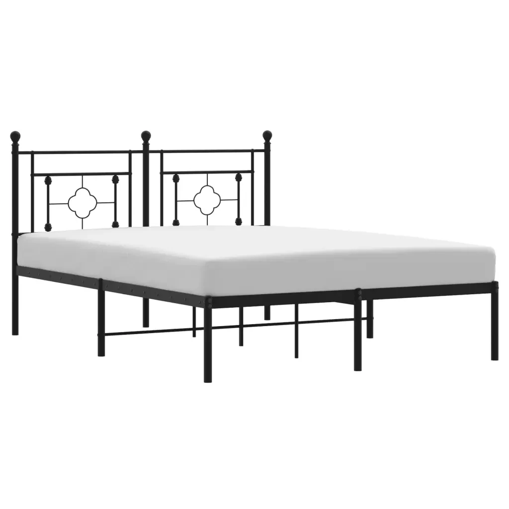 Letto matrimoniale | Letto per adulti | Giroletto con Testiera in Metallo Nero 140x190 cm