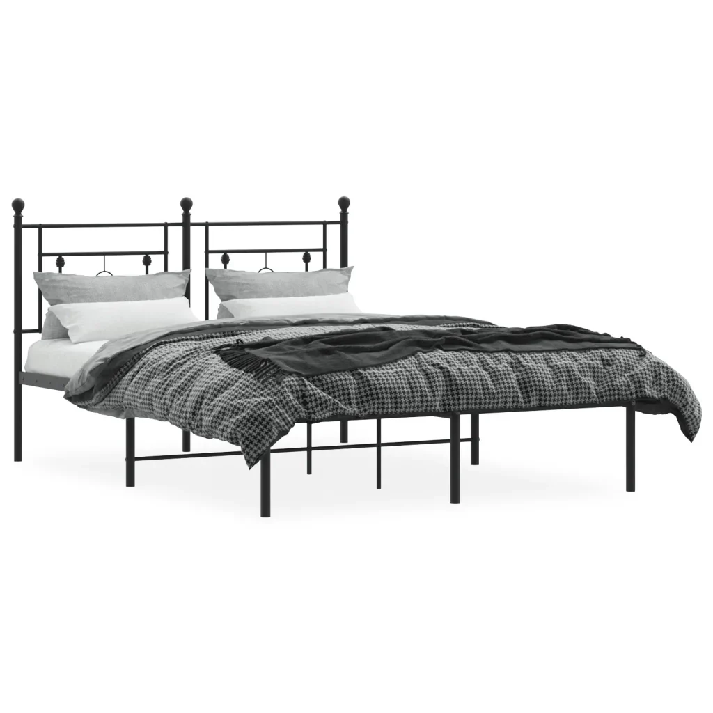 Letto matrimoniale | Letto per adulti | Giroletto con Testiera in Metallo Nero 140x190 cm - Image 3