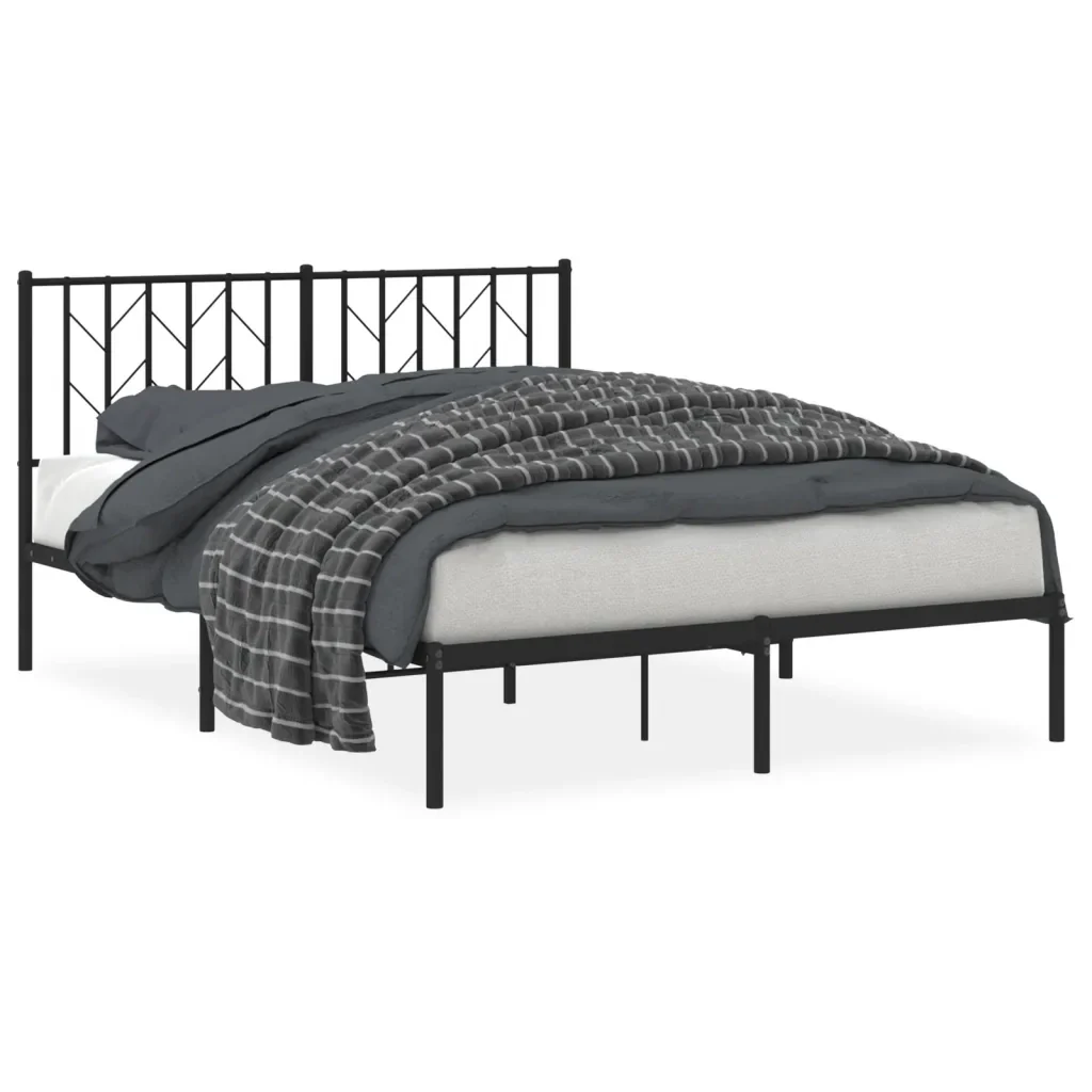 Letto matrimoniale | Letto per adulti | Giroletto con Testiera in Metallo Nero 140x190 cm