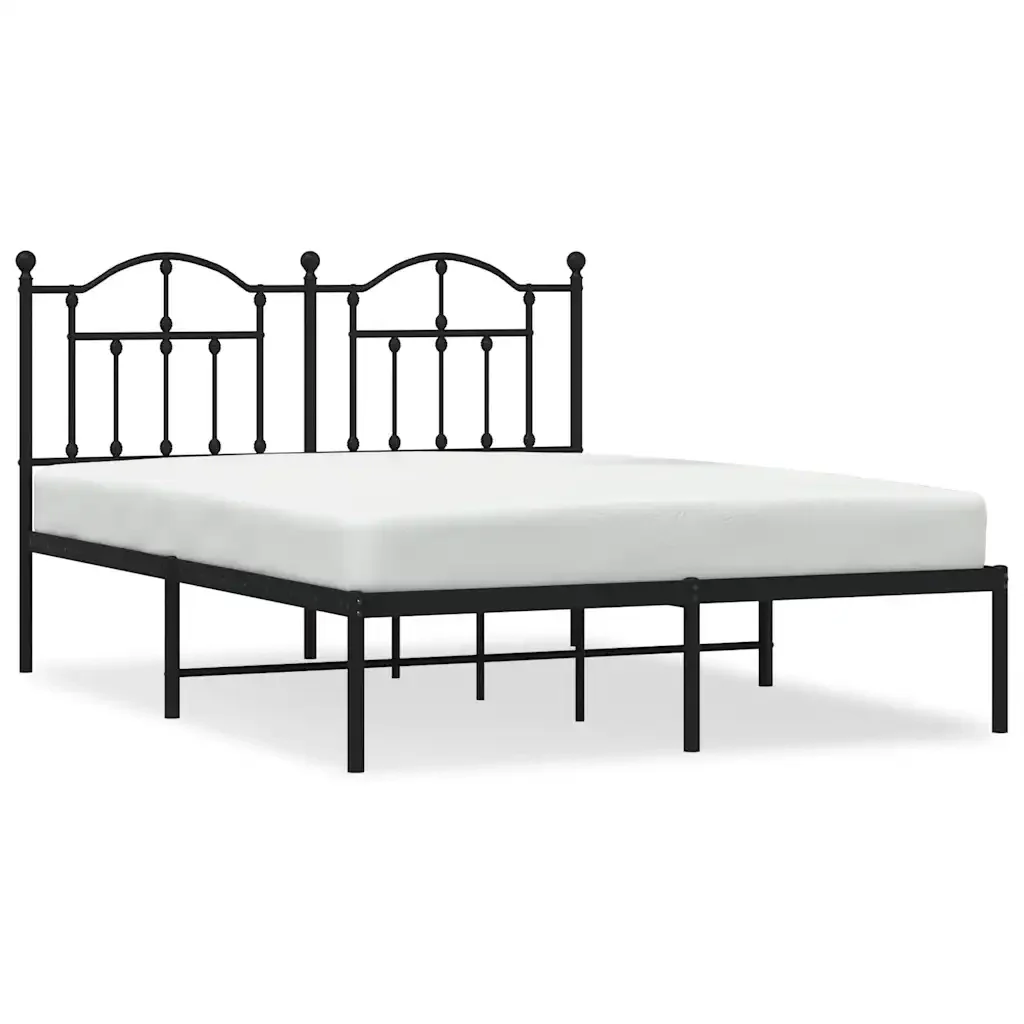 Letto matrimoniale | Letto per adulti | Giroletto con Testiera in Metallo Nero 140x200 cm