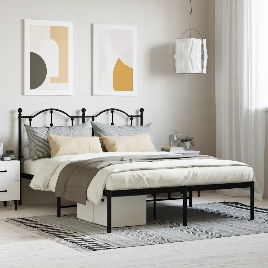 Letto matrimoniale | Letto per adulti | Giroletto con Testiera in Metallo Nero 140x200 cm - Image 2