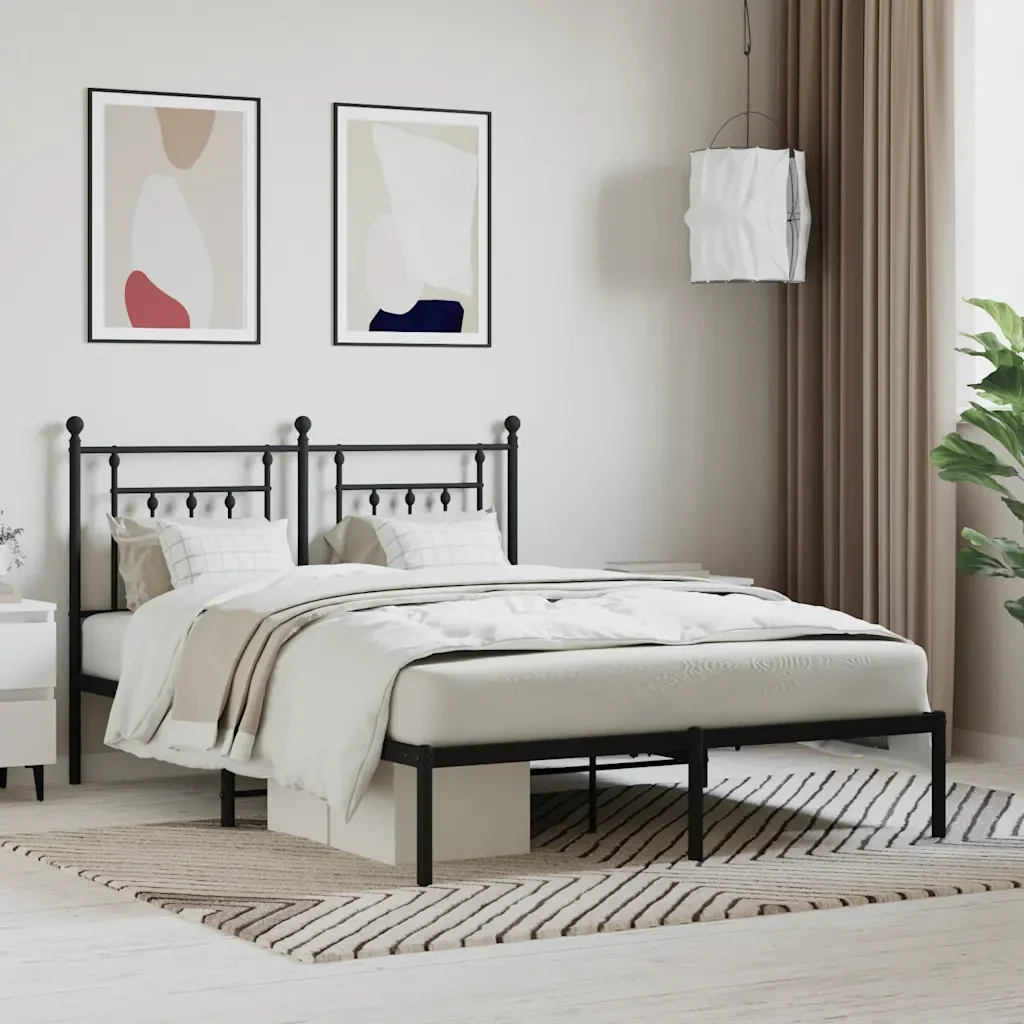 Letto matrimoniale | Letto per adulti | Giroletto con Testiera in Metallo Nero 140x200 cm - Image 2