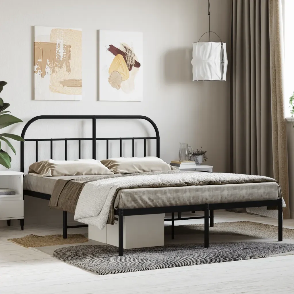 Letto matrimoniale | Letto per adulti | Giroletto con Testiera in Metallo Nero 140x200 cm - Image 2
