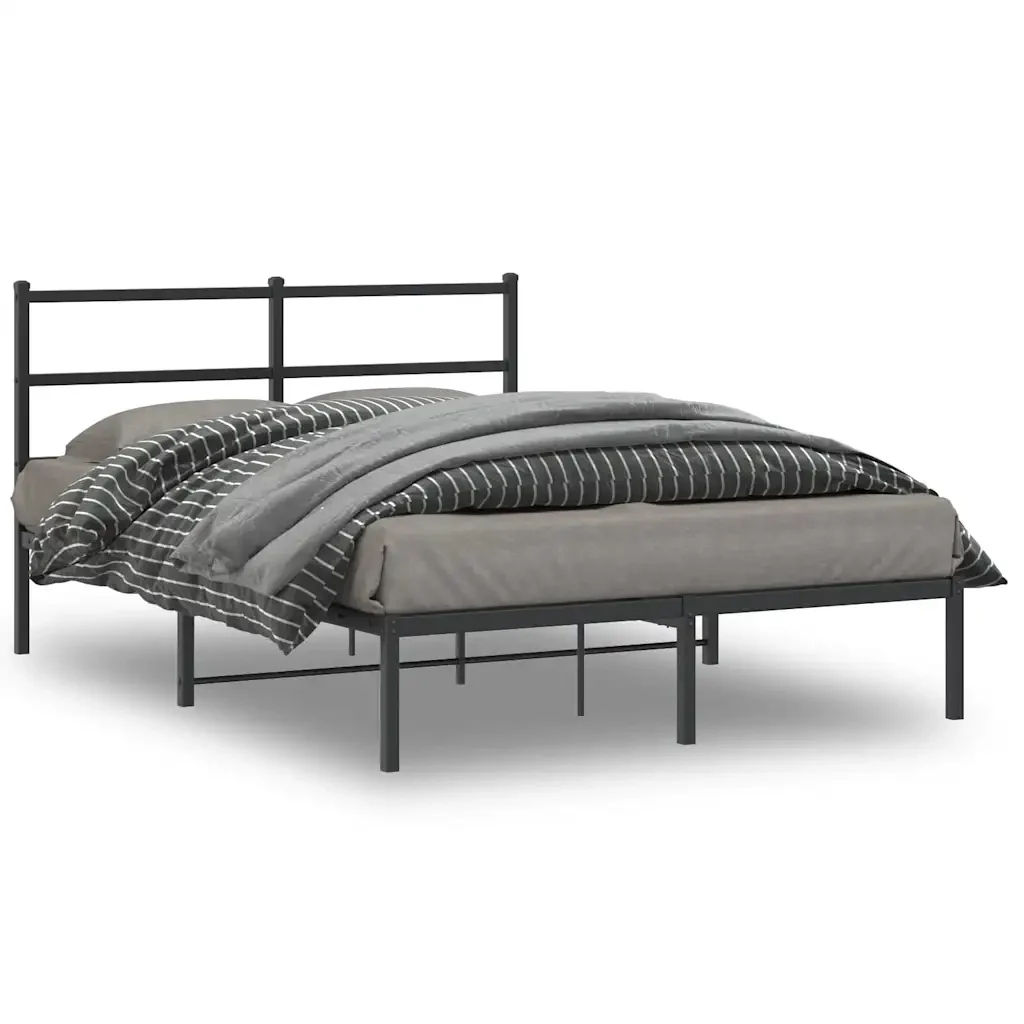 Letto matrimoniale | Letto per adulti | Giroletto con Testiera in Metallo Nero 140x200 cm - Image 2