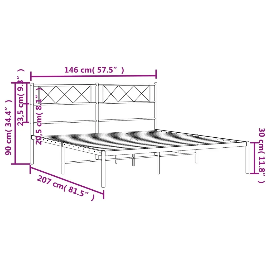 Letto matrimoniale | Letto per adulti | Giroletto con Testiera in Metallo Nero 140x200 cm - Image 9