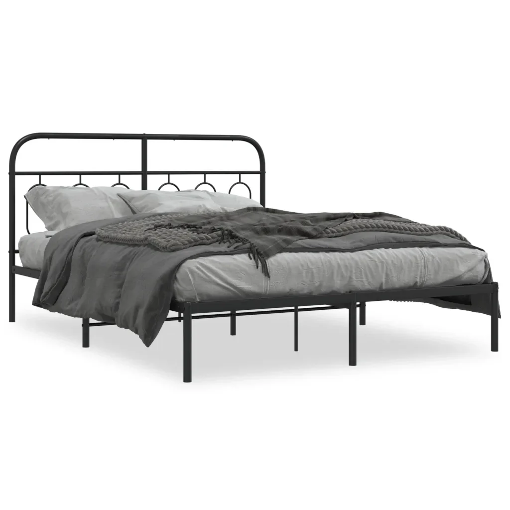 Letto matrimoniale | Letto per adulti | Giroletto con Testiera in Metallo Nero 140x200 cm