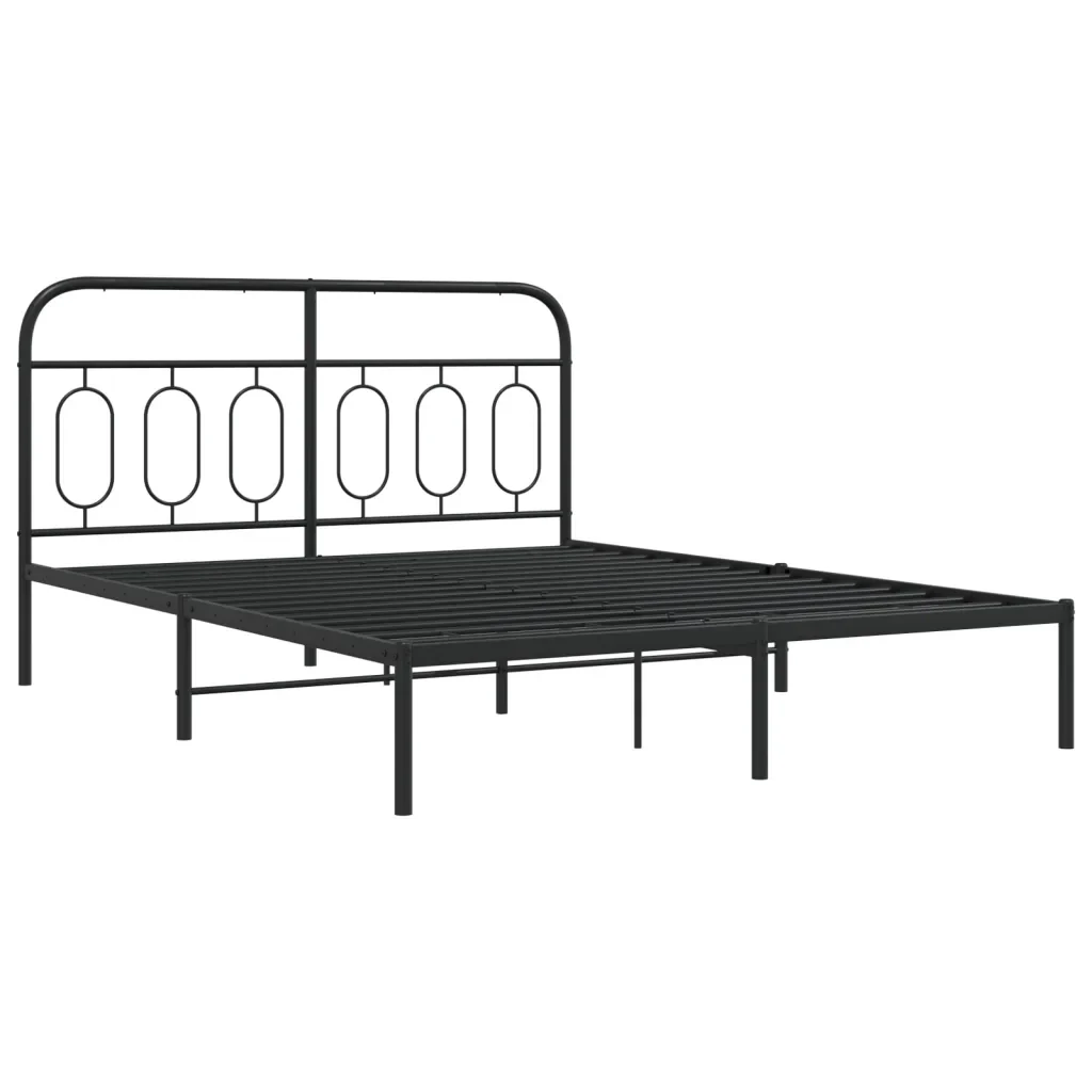 Letto matrimoniale | Letto per adulti | Giroletto con Testiera in Metallo Nero 140x200 cm - Image 4