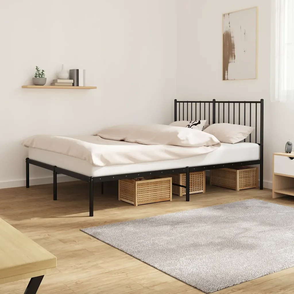 Letto matrimoniale | Letto per adulti | Giroletto con Testiera in Metallo Nero 140x200 cm - Image 2