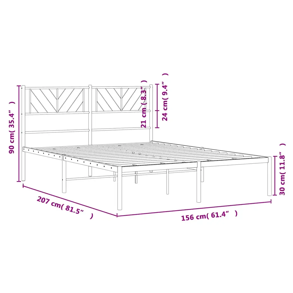 Letto matrimoniale | Letto per adulti | Giroletto con Testiera in Metallo Nero 150x200 cm - Image 10