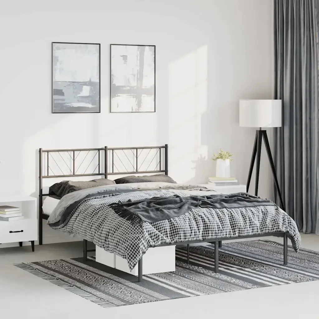 Letto matrimoniale | Letto per adulti | Giroletto con Testiera in Metallo Nero 150x200 cm - Image 3