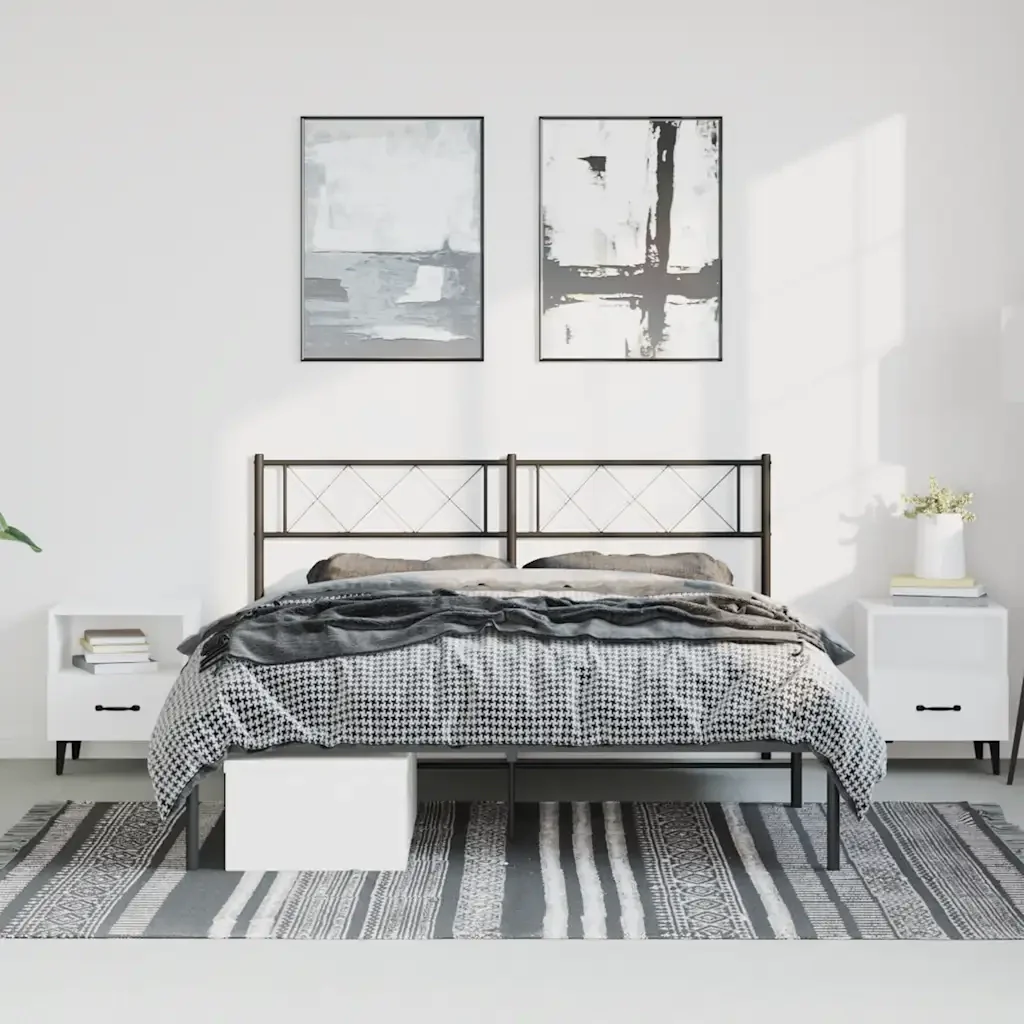 Letto matrimoniale | Letto per adulti | Giroletto con Testiera in Metallo Nero 150x200 cm - Image 3