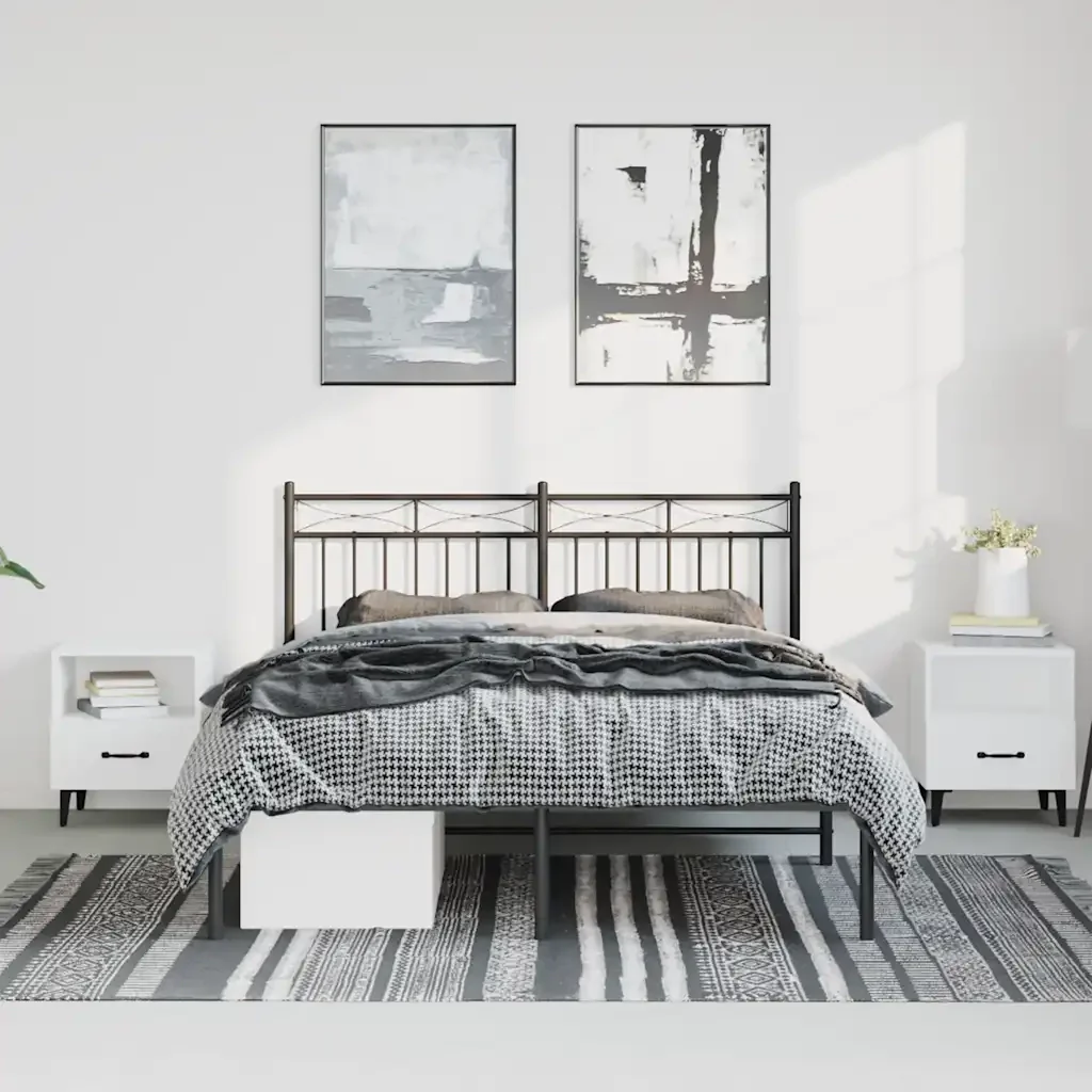 Letto matrimoniale | Letto per adulti | Giroletto con Testiera in Metallo Nero 150x200 cm - Image 3