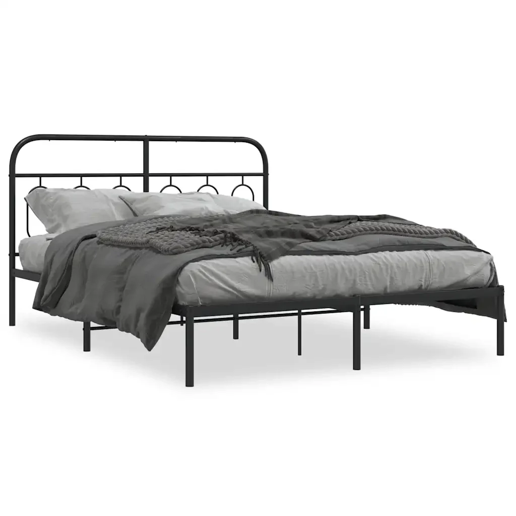 Letto matrimoniale | Letto per adulti | Giroletto con Testiera in Metallo Nero 150x200 cm
