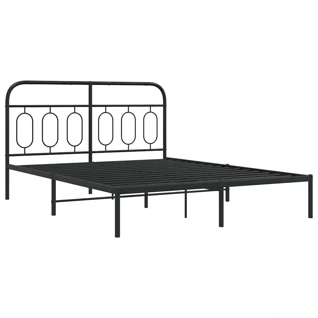 Letto matrimoniale | Letto per adulti | Giroletto con Testiera in Metallo Nero 150x200 cm - Image 4