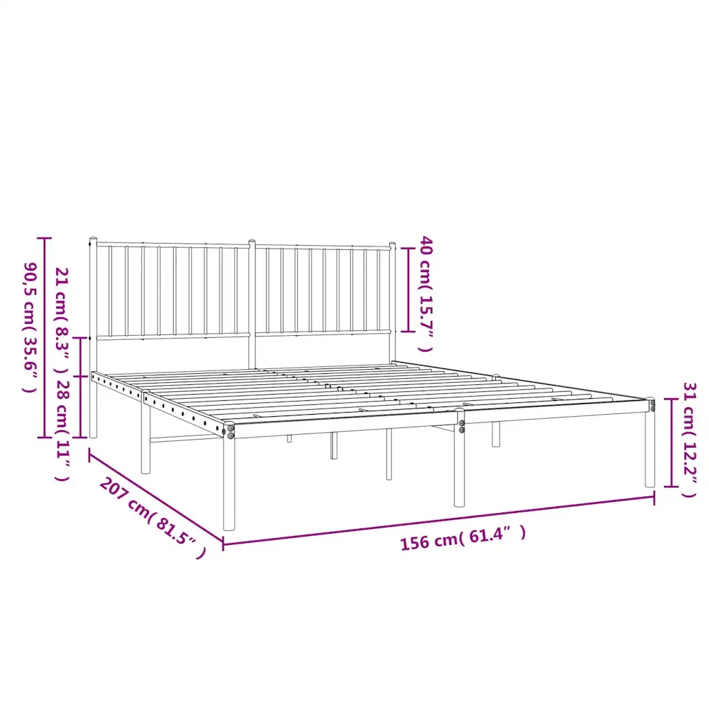 Letto matrimoniale | Letto per adulti | Giroletto con Testiera in Metallo Nero 150x200 cm - Image 10