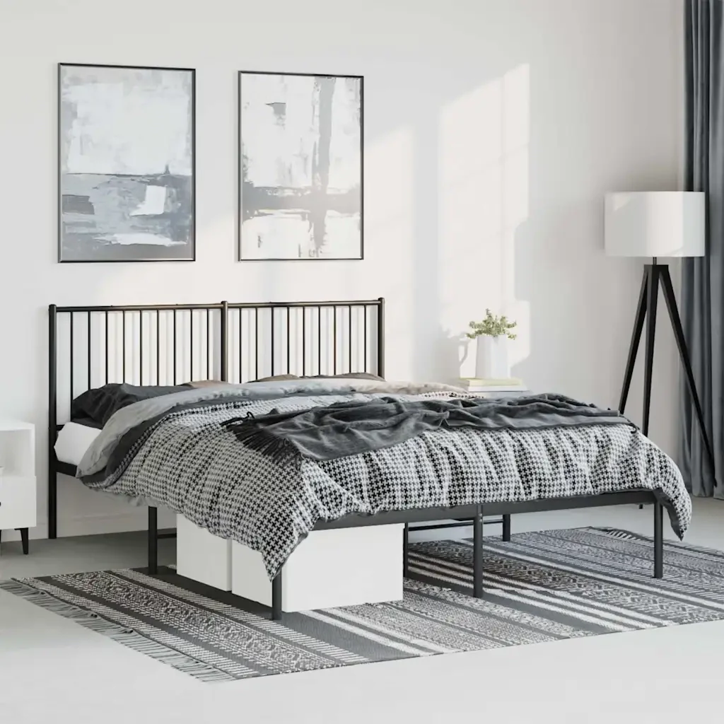 Letto matrimoniale | Letto per adulti | Giroletto con Testiera in Metallo Nero 150x200 cm - Image 2