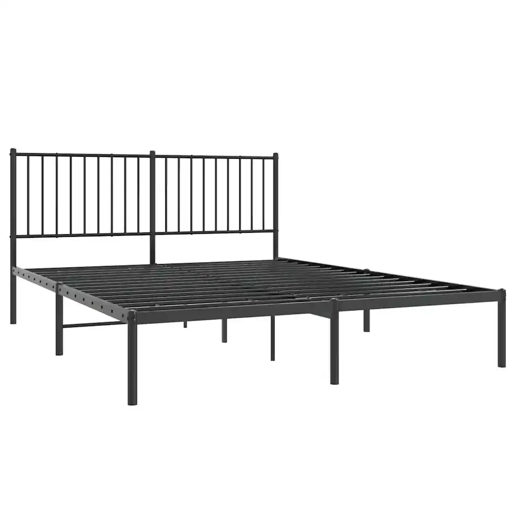 Letto matrimoniale | Letto per adulti | Giroletto con Testiera in Metallo Nero 150x200 cm - Image 4