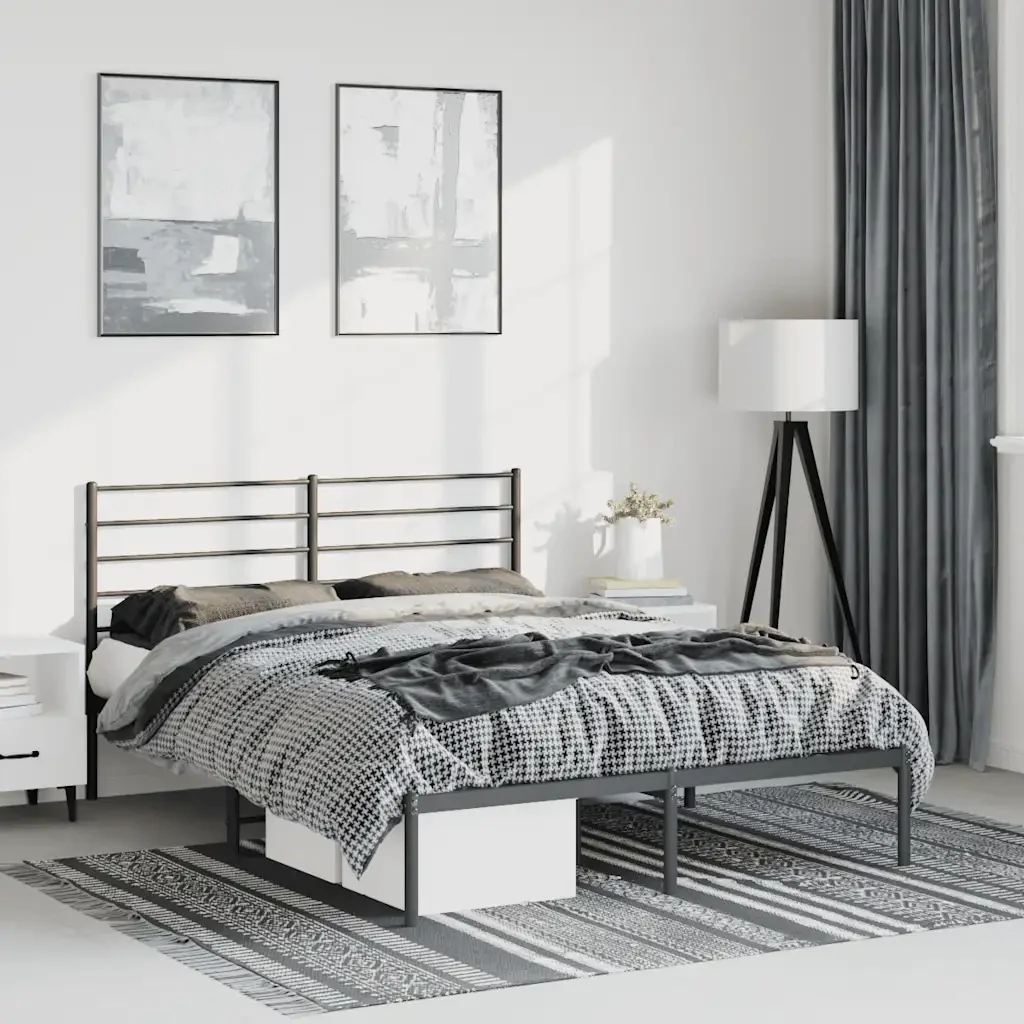 Letto matrimoniale | Letto per adulti | Giroletto con Testiera in Metallo Nero 150x200 cm - Image 2