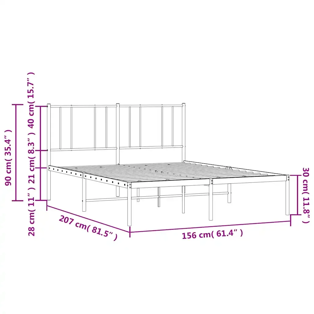 Letto matrimoniale | Letto per adulti | Giroletto con Testiera in Metallo Nero 150x200 cm - Image 10