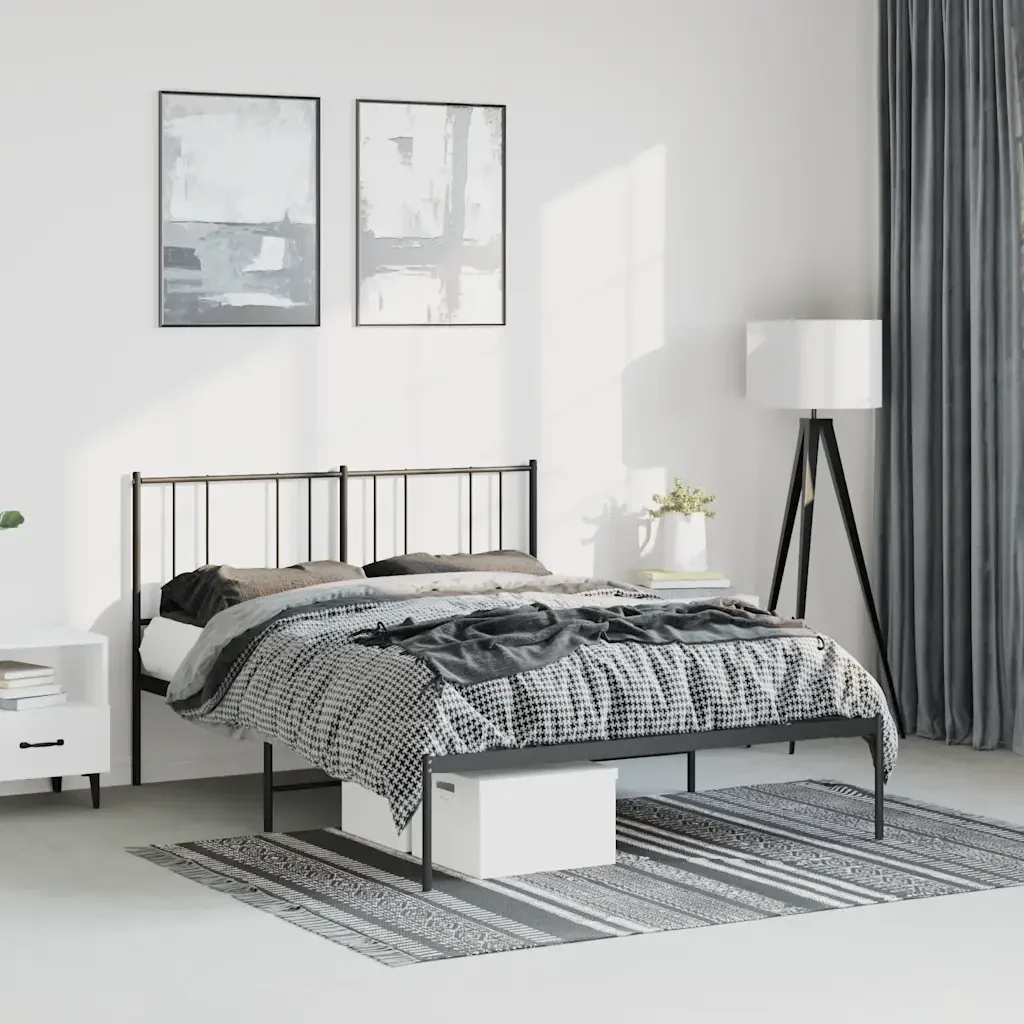 Letto matrimoniale | Letto per adulti | Giroletto con Testiera in Metallo Nero 150x200 cm - Image 2