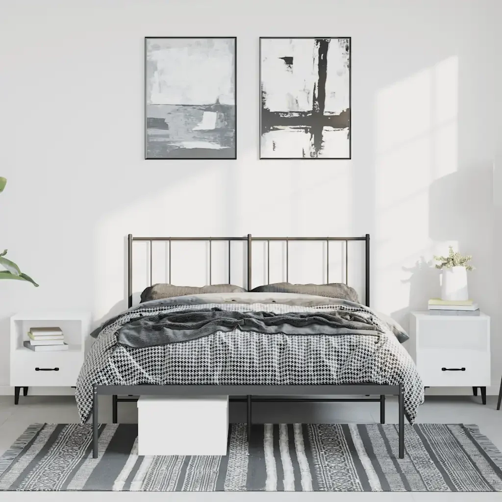 Letto matrimoniale | Letto per adulti | Giroletto con Testiera in Metallo Nero 150x200 cm - Image 4