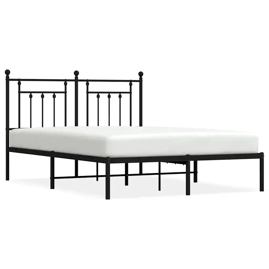 Letto matrimoniale | Letto per adulti | Giroletto con Testiera in Metallo Nero 150x200 cm