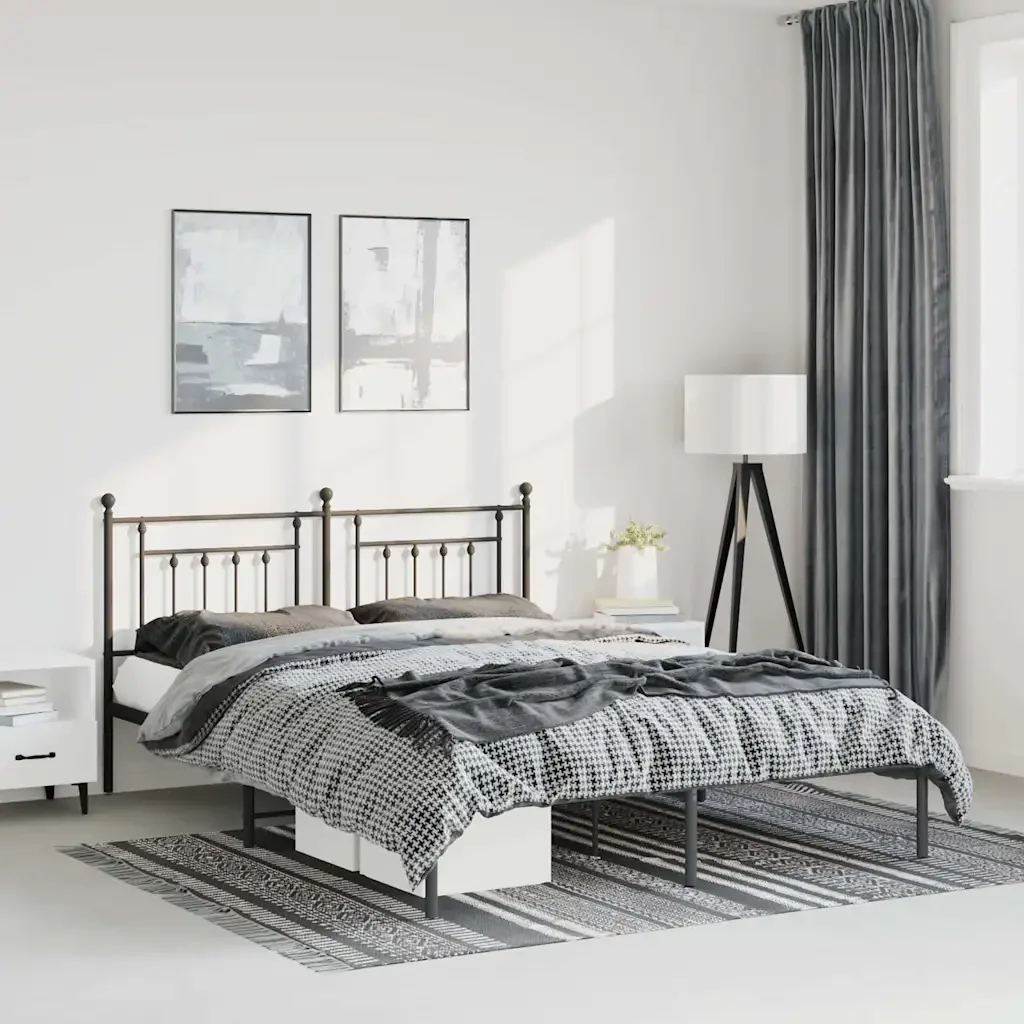 Letto matrimoniale | Letto per adulti | Giroletto con Testiera in Metallo Nero 150x200 cm - Image 2