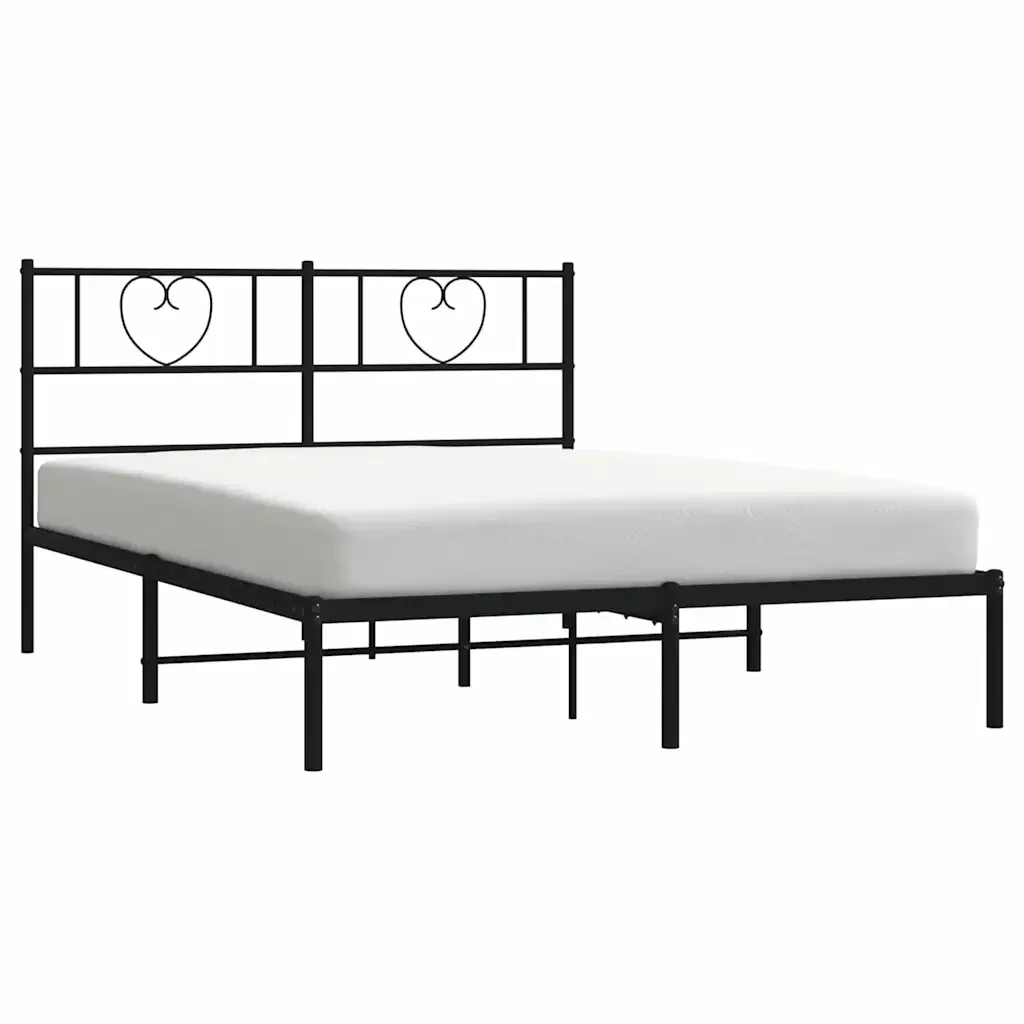 Letto matrimoniale | Letto per adulti | Giroletto con Testiera in Metallo Nero 150x200 cm - Image 3