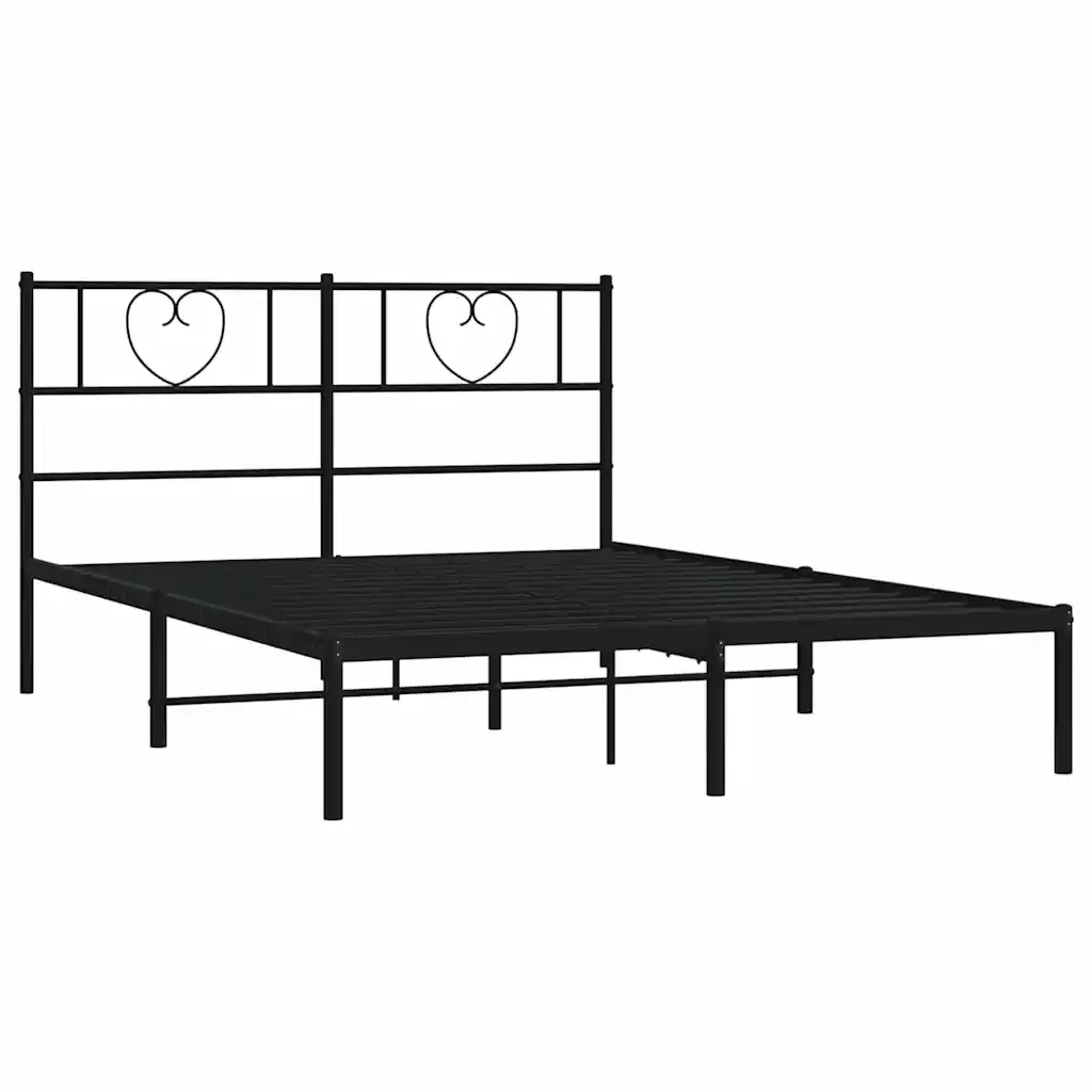 Letto matrimoniale | Letto per adulti | Giroletto con Testiera in Metallo Nero 150x200 cm - Image 5