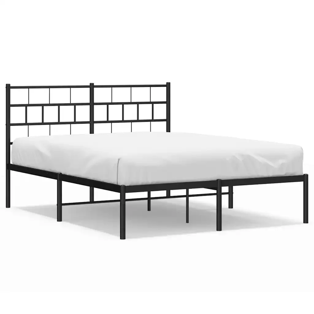 Letto matrimoniale | Letto per adulti | Giroletto con Testiera in Metallo Nero 150x200 cm