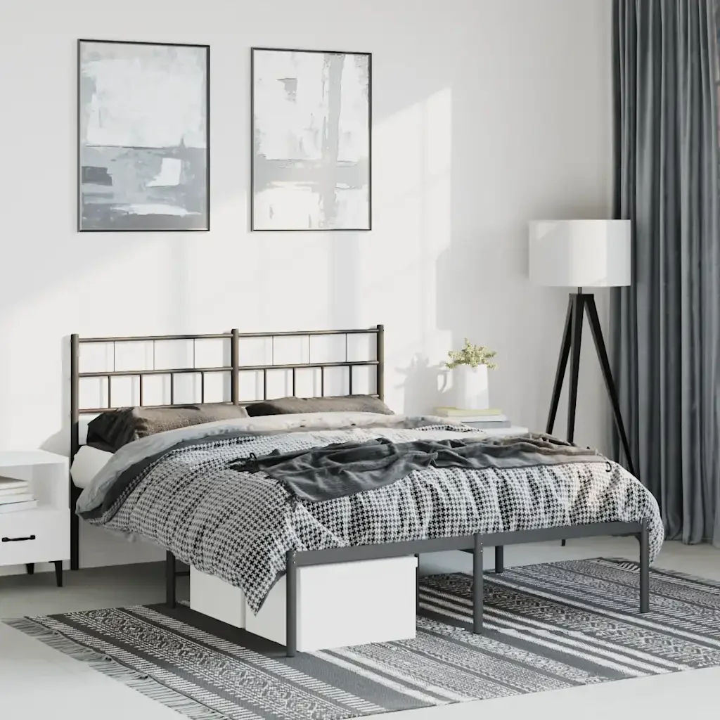 Letto matrimoniale | Letto per adulti | Giroletto con Testiera in Metallo Nero 150x200 cm - Image 2