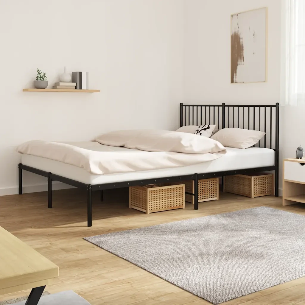 Letto matrimoniale | Letto per adulti | Giroletto con Testiera in Metallo Nero 160x200 cm - Image 2
