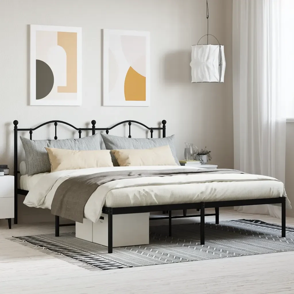 Letto matrimoniale | Letto per adulti | Giroletto con Testiera in Metallo Nero 160x200 cm - Image 2