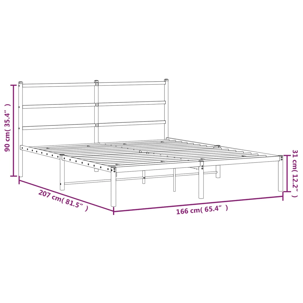 Letto matrimoniale | Letto per adulti | Giroletto con Testiera in Metallo Nero 160x200 cm - Image 10
