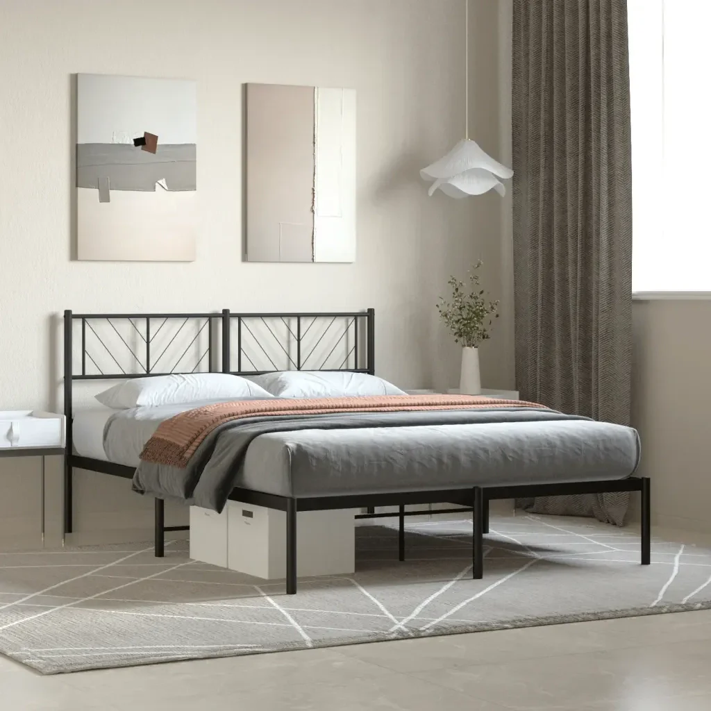 Letto matrimoniale | Letto per adulti | Giroletto con Testiera in Metallo Nero 160x200 cm - Image 2
