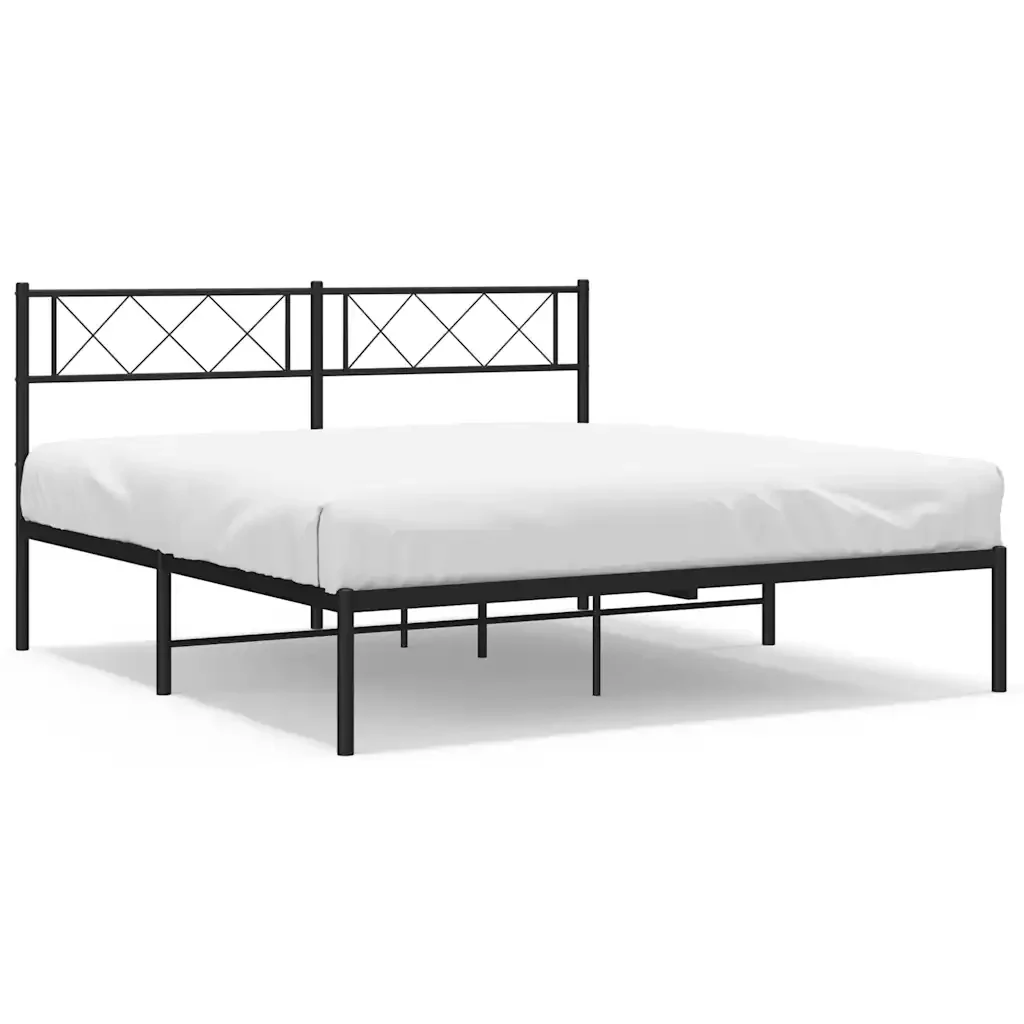 Letto matrimoniale | Letto per adulti | Giroletto con Testiera in Metallo Nero 160x200 cm