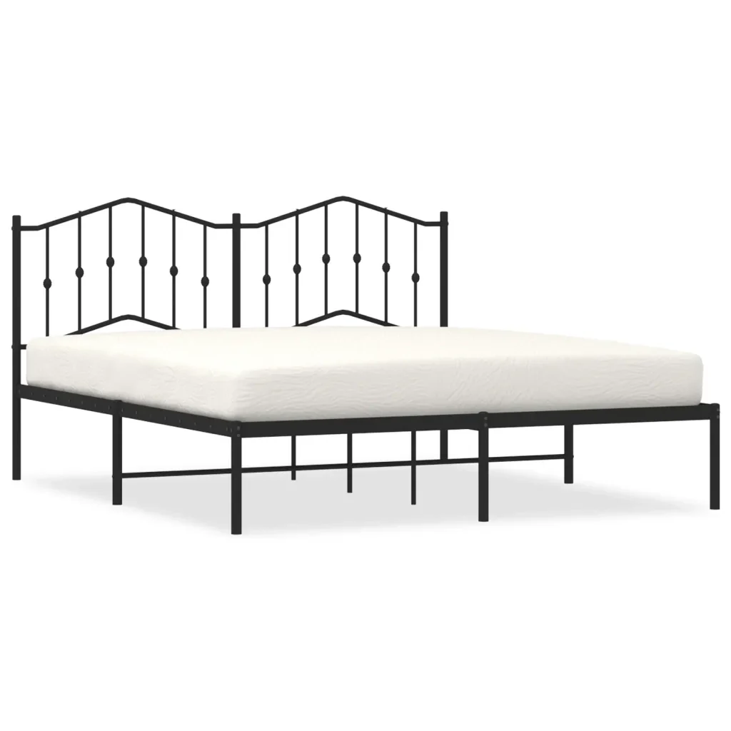 Letto matrimoniale | Letto per adulti | Giroletto con Testiera in Metallo Nero 160x200 cm
