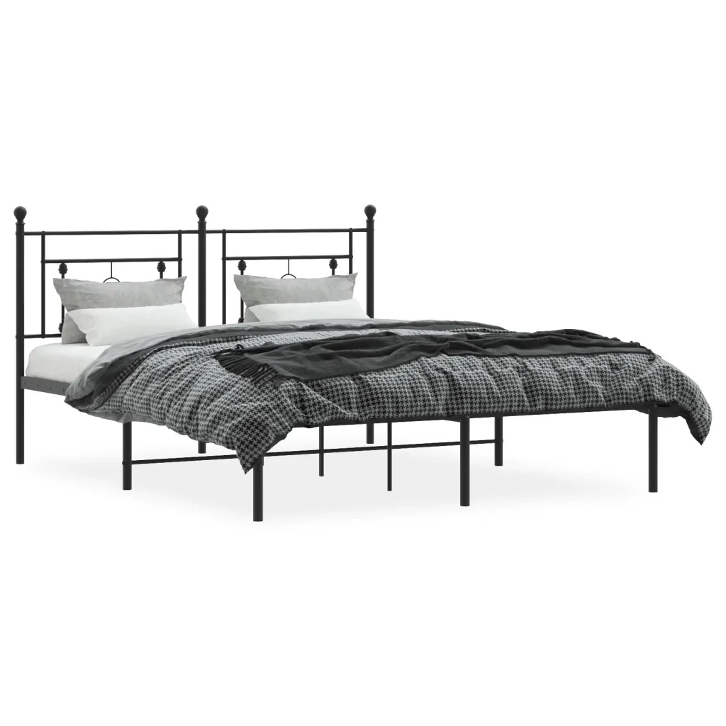 Letto matrimoniale | Letto per adulti | Giroletto con Testiera in Metallo Nero 160x200 cm - Image 3